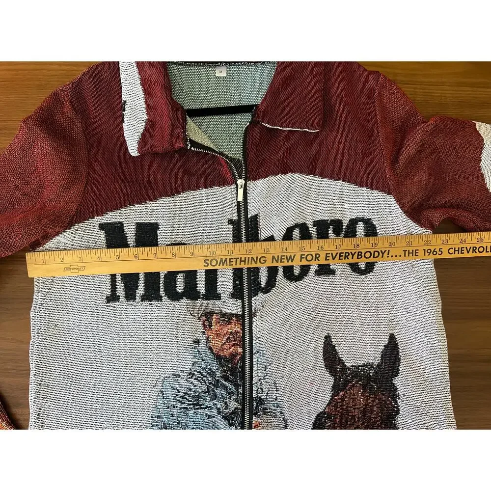 Marlboro Cowboy Tapestry Zip Jacket Western Graphic Size Medium - Picture 7 of 9